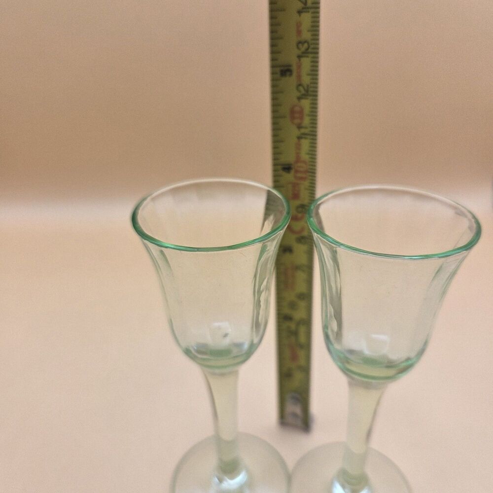 VTG Uranium Glass Liqueur Cordial Goblets Green Glow Set 2 - Picture 5 of 8